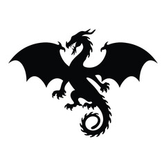 Beautiful black dragon vector, dragon silhouette vector illustration with white background