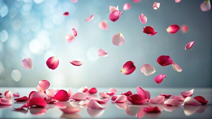 Rose petals floating gently in the air, petals, serene scene,  petals, serene scene, outdoors