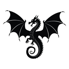 Beautiful black dragon vector, dragon silhouette vector illustration with white background