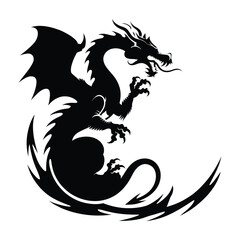 Beautiful black dragon vector, dragon silhouette vector illustration with white background