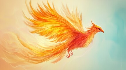 Obraz premium Majestic Phoenix Rising with Fiery Wings Against a Soft Background in Vibrant Colors