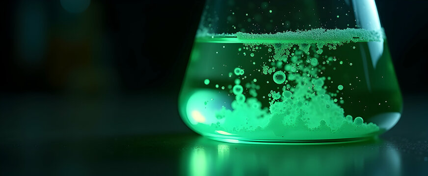Emerald Elixir: Bubbles dance in a vibrant green liquid, a mesmerizing display of science's beauty.