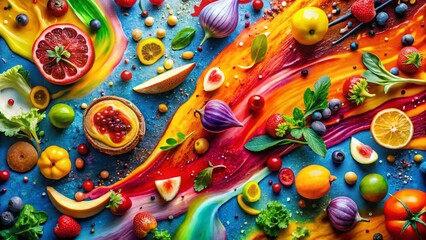 Obraz premium Abstract Food Art: Vibrant Colors and Textures in Culinary Composition - Stock Photo