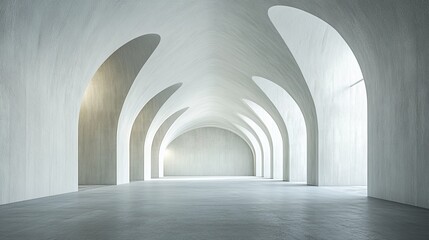 Fototapeta premium Modern minimalist white arched hallway interior.