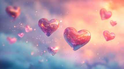 Colorful Clusters of Hearts - Digital Illustration for Valentine's Day