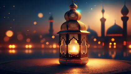 candles in the temple, Arabic lantern with candle at night for Islamic holiday. Muslim holy month Ramadan.