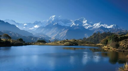 serene lake surrounded by snow-capped peaks