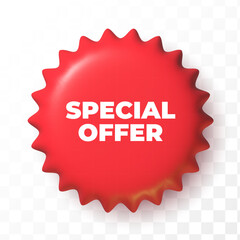 Red 3d sale button. Realistic discount tag isolated