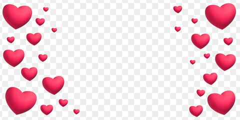 Beautiful 3d heart composition. Red love symbol frame design isolated on transparent background