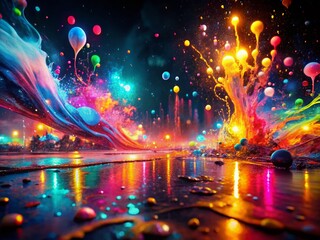 Abstract Night Painting: Colorful Paint Splash Night Photography