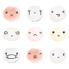 Sticker png cute watercolor emoticons with diverse feelings in doodle style collection
