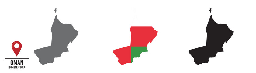 Set of different maps with national flags of Oman. 