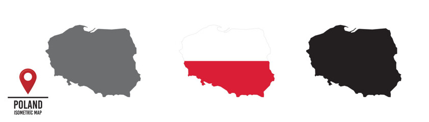 Set of different maps with national flags of Poland. 