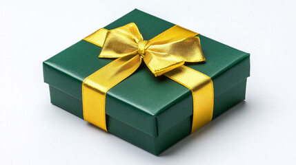 Obraz premium Green gift box with gold ribbon and bow.