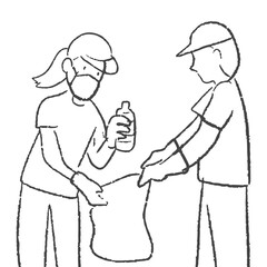 PNG trash collecting doodle, eco-friendly concept