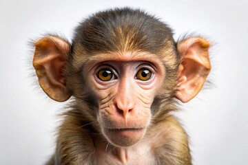 Adorable Baby Baboon Isolated on White Background - Stock Photo