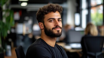 Obraz premium Portrait of a confident young man in a modern office.