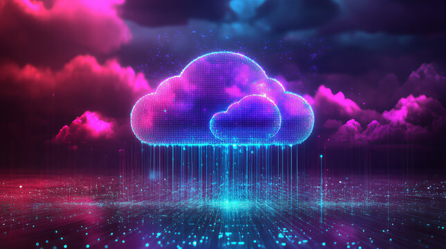 Cloud Ai server room, data cloud, data mining illustration, data stream, fog computing, emerging technology, data rack striped background, cloud vault concept, computer server room 