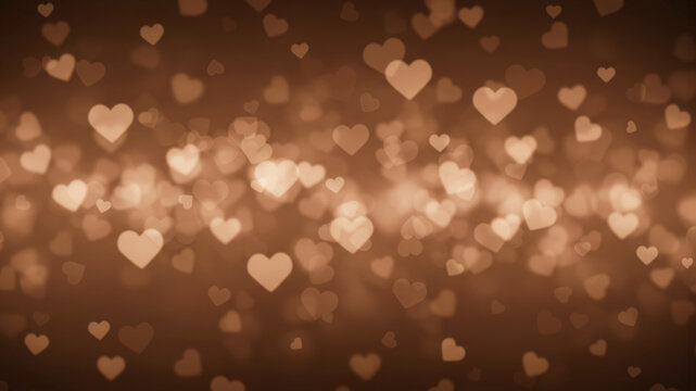 Brown hearts bokeh blurred background. Chocolate Saint Valentine's day pattern texture Overlay