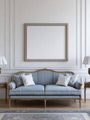 Elegant striped sofa with frame in classic room setting