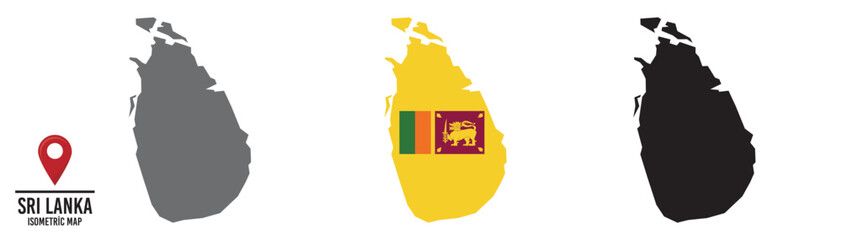 Set of different maps with national flags of Sri Lanka.