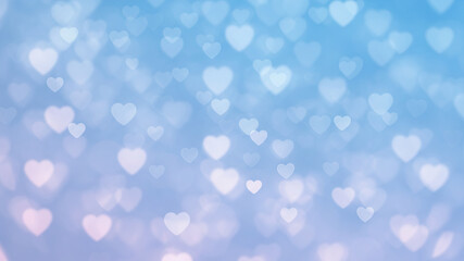Light blue hearts bokeh blurred background. Saint Valentine's day pattern texture Overlay