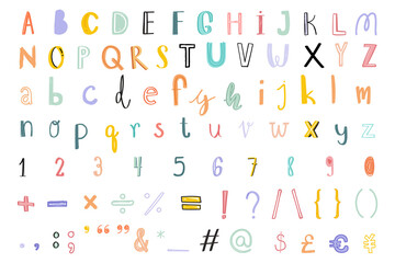 Png alphabet numbers punctuations doodle font pastel set