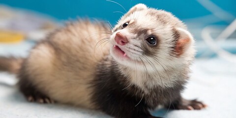 Fototapeta premium Adorable Ferret Portrait: Fluffy, Curious, and Playful Pet