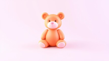 Adorable Orange Teddy Bear Sitting on Pink Background Cute Cartoon Style Toy