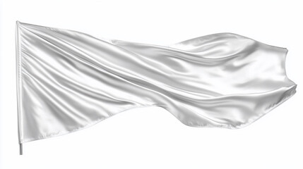White flag waving on flagpole, isolated on white background.