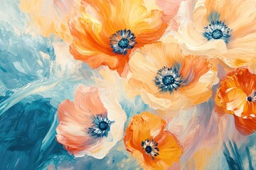Vibrant Orange and Peach Flowers with Deep Blue Centers Against Soft Background