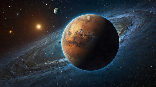 Fantasy of Far view of solar system with Milky Way background