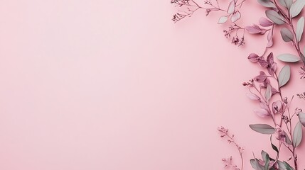 Fototapeta premium Pink Floral Branches Arranged On Pink Background