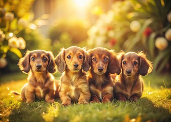 Adorable Longhaired Dachshund Puppies Vintage Photo