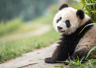 Obraz premium Adorable Panda Bear: Are Pandas Nice? Cute Wildlife Stock Photo