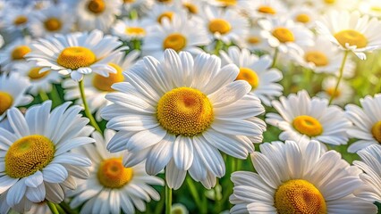 Obraz premium Aerial drone view: pristine white daisies, minimalist backdrop. Pure floral photography.