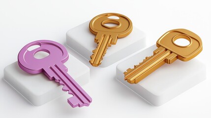 Golden and Pink Keys on White Cubes Access Security Success Concept