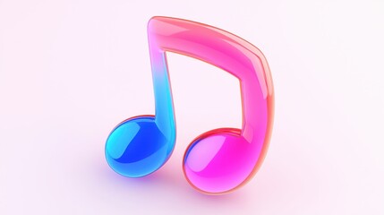 Colorful 3D Render of Glossy Music Notes Pink and Blue Abstract Music Background