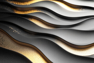 Abstract 3D Black and Gold Wavy Surface Background with Textured Design