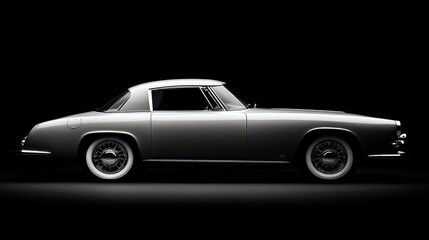Fototapeta premium A classic car displayed in a dramatic lighting setup, highlighting its elegant silhouette.