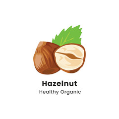 Vector illustration of whole and half brown hazelnut on white background