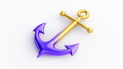 Stylish Purple and Gold 3D Rendered Anchor Nautical Maritime Sea Symbol
