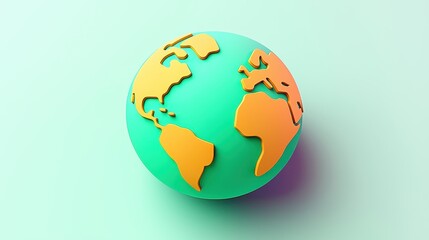 Stylized 3D Render of Earth Globe Teal and Orange Global Concept World Map
