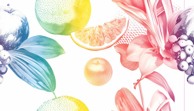 Rainbow Fruit and Flower Illustration