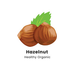 Vector illustration of whole and half brown hazelnut on white background