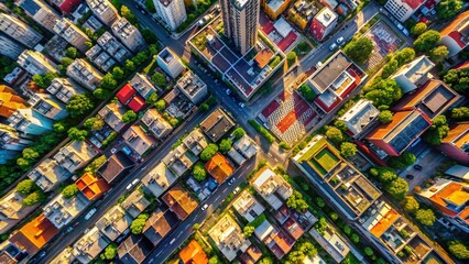 Aerial City Block Layout: Urban Density & Planning Top View