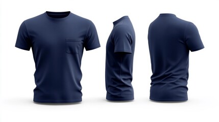 Navy Blue T-Shirt Mockup Isolated on White. Generative AI