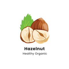 Vector illustration of whole and half brown hazelnut on white background