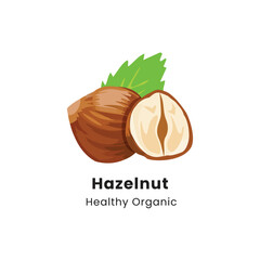 Vector illustration of whole and half brown hazelnut on white background