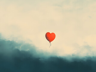 Obraz premium vibrant heart shaped balloon floats gently in dreamy sky, evoking feelings of love and freedom